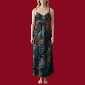 VTG HYPNOTIZED 1990s Peacock Spaghetti Strap High Waist Resort Slip Maxi Dress